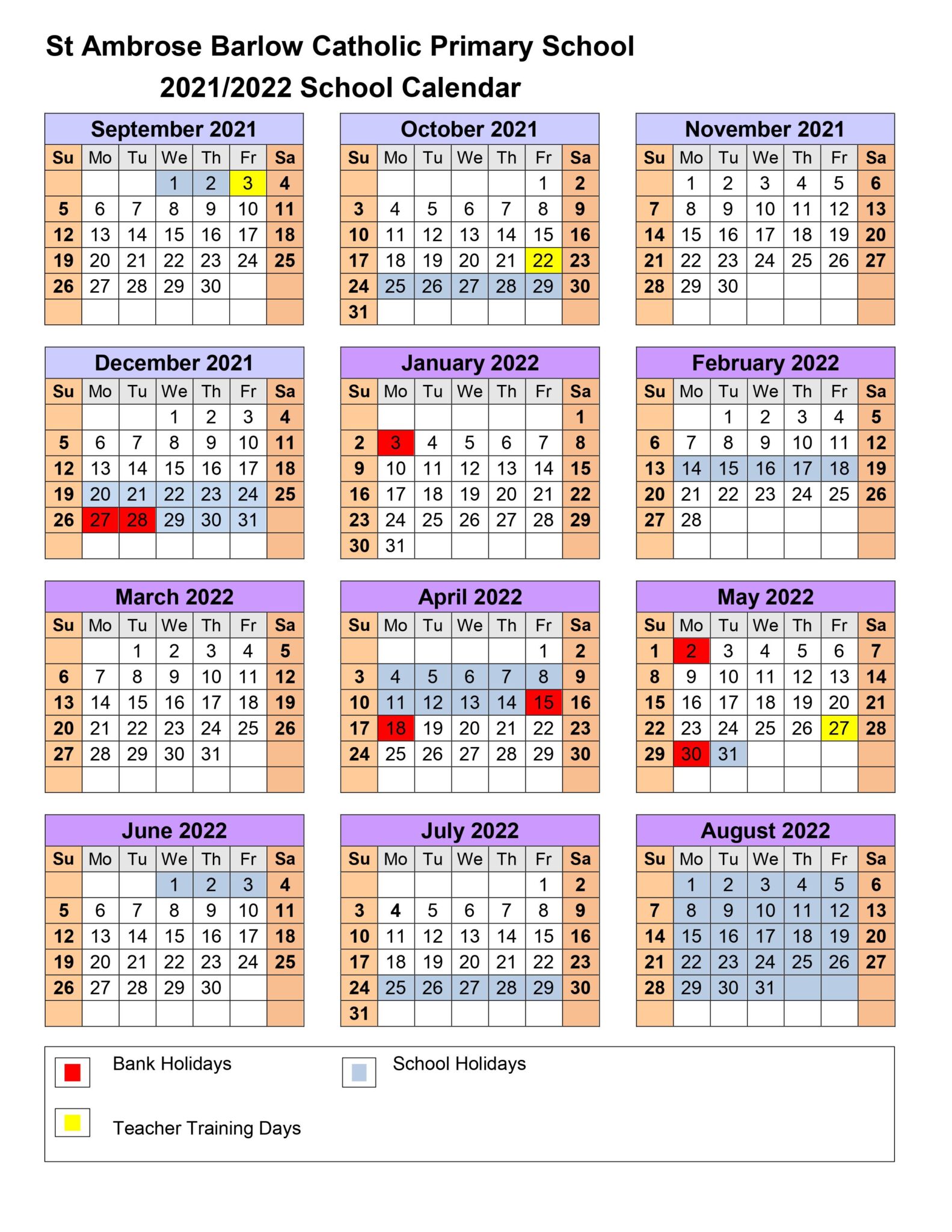 Term Dates St Ambrose Barlow Catholic Primary School